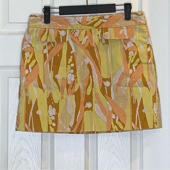 J.Crew Yellow & Orange Water Color Mini Skirt Size 4 - Picture 8 of 9